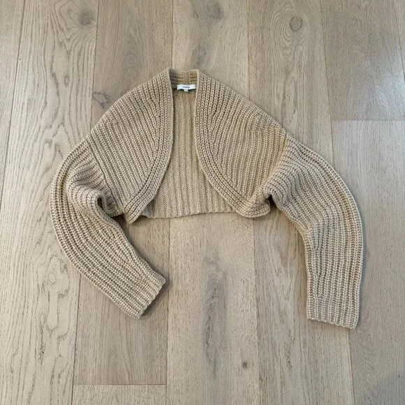 VINCE Wool/Cashmere Blend Fisherman Knit Sweater/Shrug- TAN/CAMEL- Like New XS - Picture 2 of 5